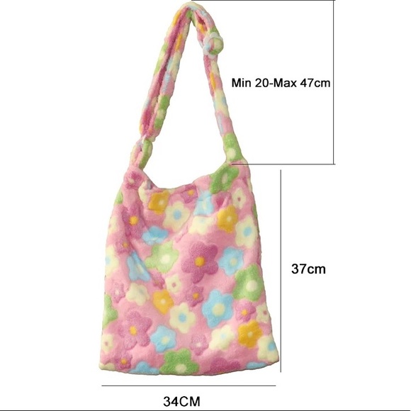 Tote crossbody bag white rainbow flower plush soft womens pink - Picture 9 of 12